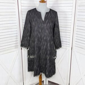 Nanette Lepore Tweed Fringe Hem Pocket Shift Dress Black 6